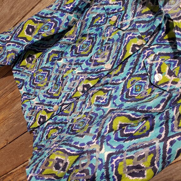 Ruby Rd 16 Women's Blue Green Button Front Blouse Top Linen Blend Turquoise XL - Picture 2 of 5